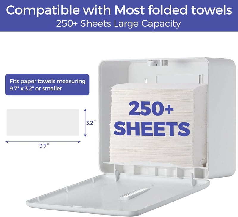 stardrix Multifold Paper Towel Dispenser Wall Mount (White) – Large Capacity C-Fold, Trifold, and Folded Commercial Hand Towels Holder for Bathroom & Restroom – Adhesive or Screw Mounted - Image 2